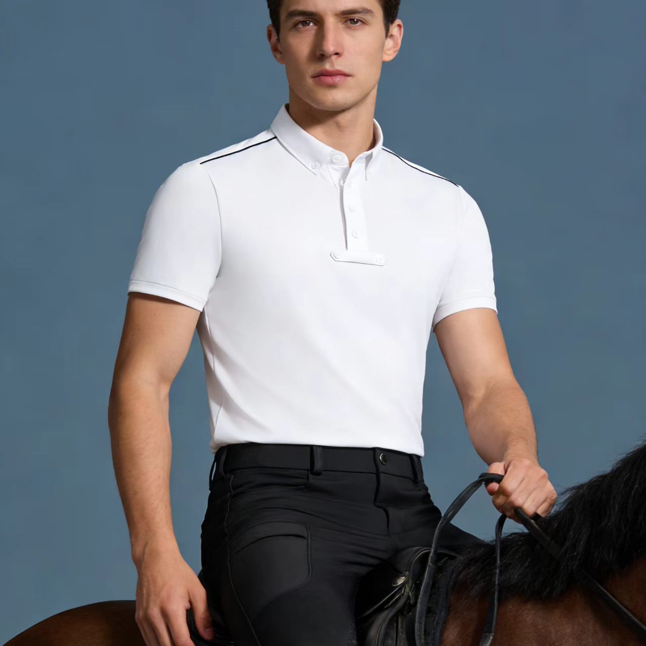 Polo Shirt Equestrian - Herren-Reitoberteil, gestricktes Poloshirt, Reitbekleidung, Stretch, Slim