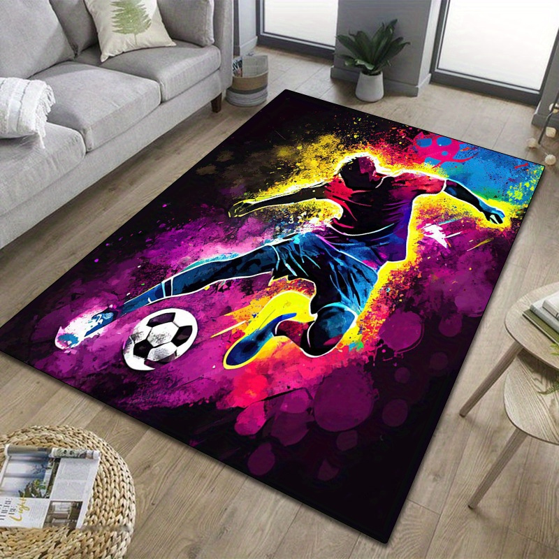 Outdoor Sport Live - Bunter Fußballspieler-Action-Print-Flanell-Teppich, langlebiger, weicher Teppich für
