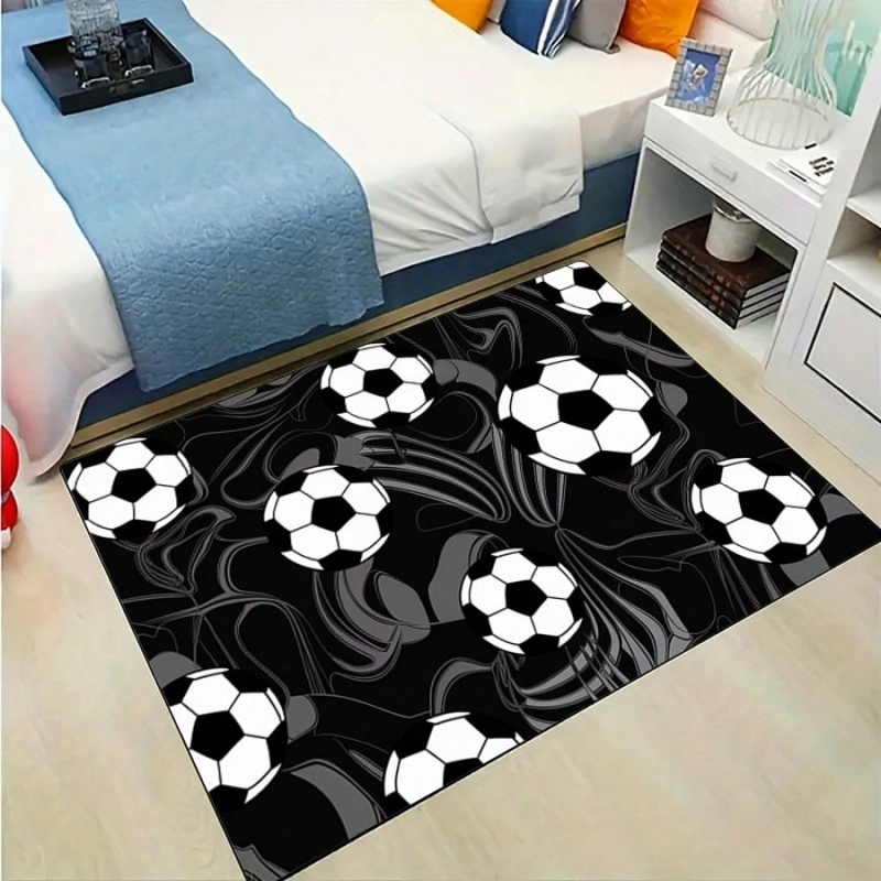 Outdoor Sport Flooring - Schwarz-Grauer Wirbel-Fußball-Druck Bodenmatte Schlafzimmer Teppich Fußball