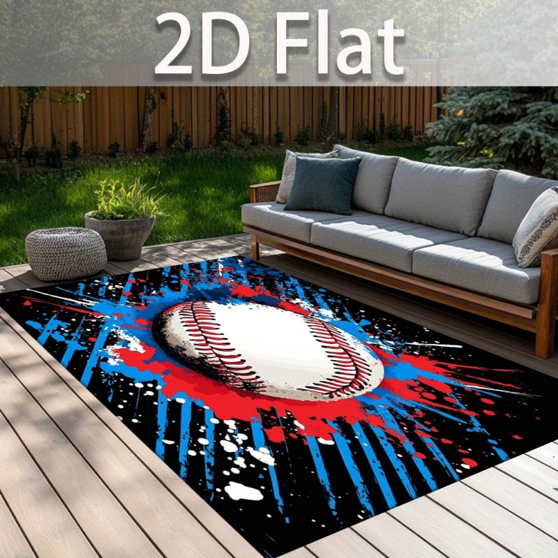 Outdoor Sport Flooring - Baseball-Sportteppich mit Graffiti-Spritzer-Druck, Weicher Rutschfester Flanell-Bodenteppich,