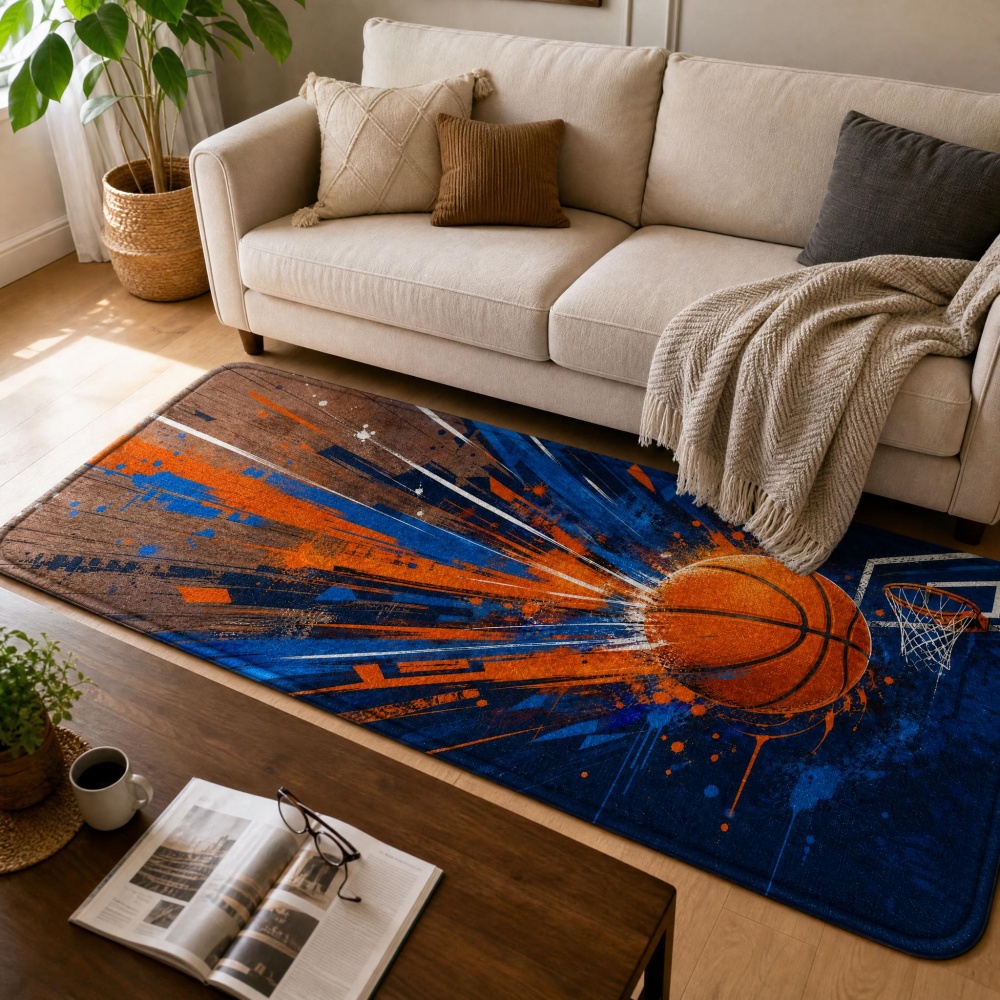 Outdoor Sport Live - Graffiti Splash Basketball Flanell-Teppich, Bunter Sportball-Korb-Druck